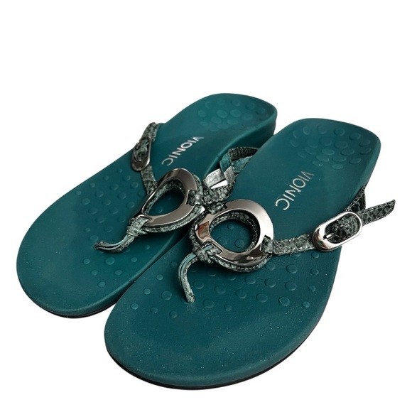 Vionic Women's Karina 9 Teal Snake Arch Support Comfort Thong Sandal Flip Flops - Picture 3 of 8